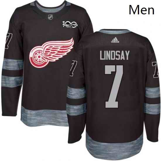 Mens Adidas Detroit Red Wings 7 Ted Lindsay Premier Black 1917 2017 100th Anniversary NHL Jersey